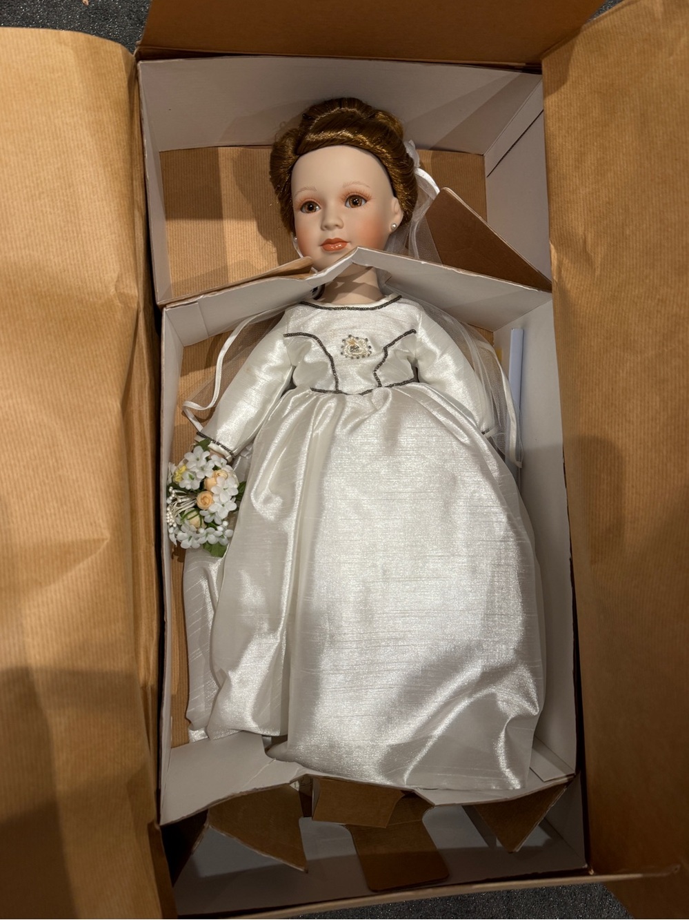 Victorian Grace porcelain antique doll, new in box